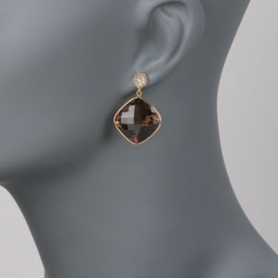 40.00 ct. t.w. Smoky Quartz and .50 ct. t.w. Diamond Earrings in 18kt Yellow Gold &mdash; Alt Image 2