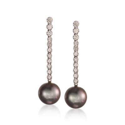 12mm South Sea Pearl and .68 ct. t.w. Diamond Linear Earrings in 18kt White Gold &mdash; Alt Image 1