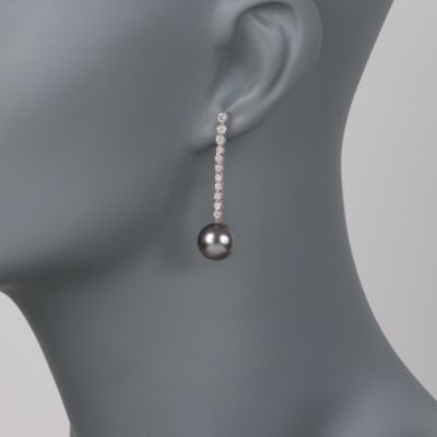 12mm South Sea Pearl and .68 ct. t.w. Diamond Linear Earrings in 18kt White Gold &mdash; Alt Image 2