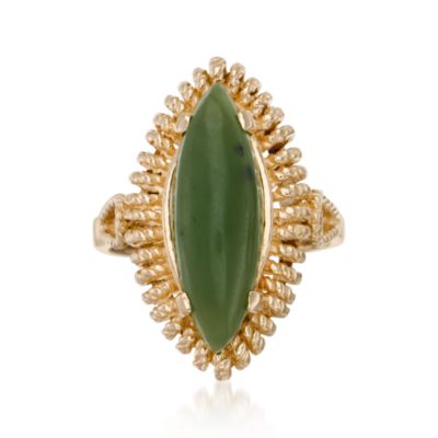 C. 1960 Vintage Marquise Nephrite Ring in 14kt Yellow Gold. Size 6.75 &mdash; Alt Image 1