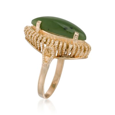 C. 1960 Vintage Marquise Nephrite Ring in 14kt Yellow Gold. Size 6.75 &mdash; Alt Image 3