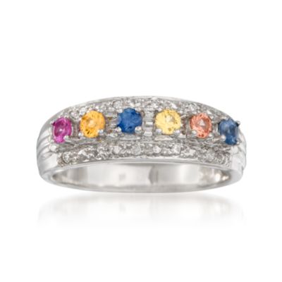 .75 ct. t.w. Multicolored Sapphire and Diamond Ring in 14kt White Gold &mdash; Alt Image 1