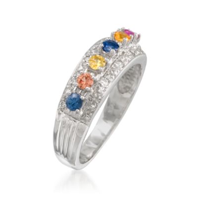 .75 ct. t.w. Multicolored Sapphire and Diamond Ring in 14kt White Gold &mdash; Alt Image 3