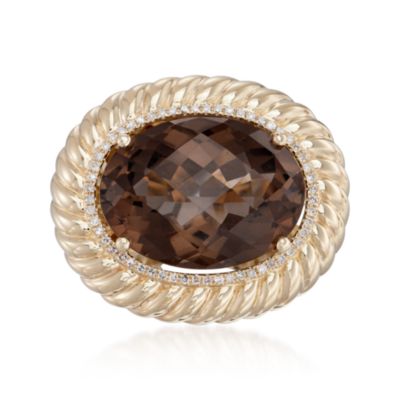 16.00 Carat Smoky Quartz and .22 ct. t.w. Diamond Ring in 14kt Yellow Gold &mdash; Alt Image 1