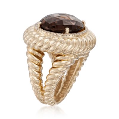 16.00 Carat Smoky Quartz and .22 ct. t.w. Diamond Ring in 14kt Yellow Gold &mdash; Alt Image 3