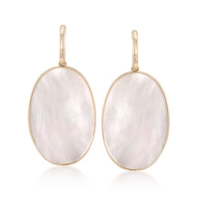 Oval Mother-Of-Pearl Earrings in 14kt Yellow Gold &mdash; Alt Image 1