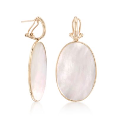 Oval Mother-Of-Pearl Earrings in 14kt Yellow Gold &mdash; Alt Image 3