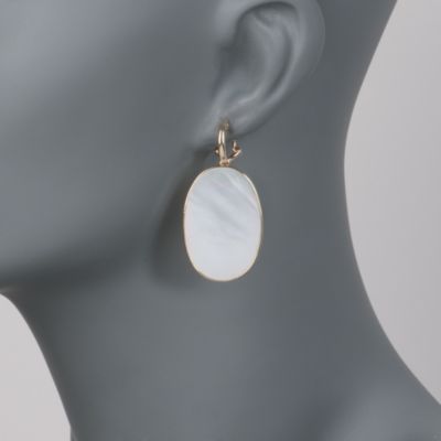 Oval Mother-Of-Pearl Earrings in 14kt Yellow Gold &mdash; Alt Image 2