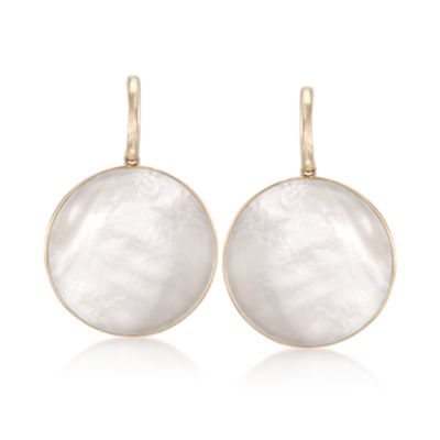 Mother-Of-Pearl Disc Earrings in 14kt Yellow Gold &mdash; Alt Image 1
