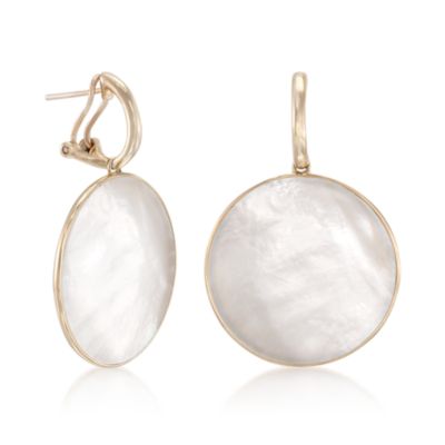 Mother-Of-Pearl Disc Earrings in 14kt Yellow Gold &mdash; Alt Image 3