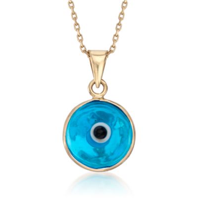 Blue Glass Evil Eye Necklace in 14kt Yellow Gold. 20" &mdash; Alt Image 1