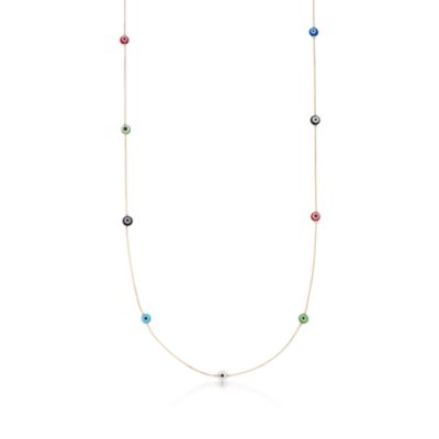 Long Glass Evil Eye Necklace in 14kt Yellow Gold &mdash; Alt Image 1