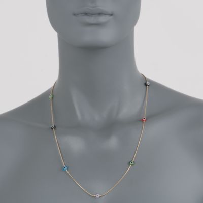 Long Glass Evil Eye Necklace in 14kt Yellow Gold &mdash; Alt Image 2