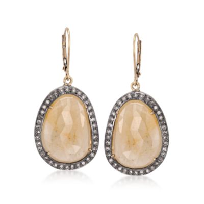 25.00 ct. t.w. Yellow Sapphire Slice Earrings With .83 ct. t.w. Diamond Earrings in Two-Tone &mdash; Alt Image 1