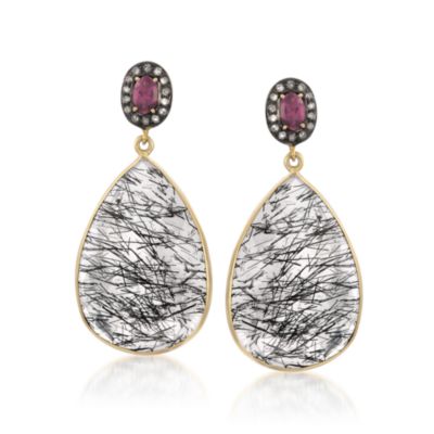 Tourmalinated Quartz Earrings With .31 ct. t.w. Diamonds in 18kt Yellow Gold and Sterling Silver &mdash; Alt Image 1