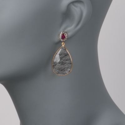 Tourmalinated Quartz Earrings With .31 ct. t.w. Diamonds in 18kt Yellow Gold and Sterling Silver &mdash; Alt Image 2
