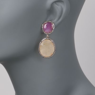 30.00 ct. t.w. Pink and Yellow Sapphire and 2.10 ct. t.w. Natural Diamond Slice Earrings &mdash; Alt Image 2