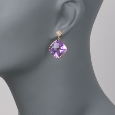 40.00 ct. t.w. Amethyst and .50 ct. t.w. Diamond Earrings in 18kt Yellow Gold &mdash; Alt Image 2