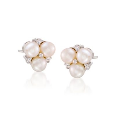 5-6mm Cultured Pearl and 1.75 CZ Earrings In Sterling Silver &mdash; Alt Image 1