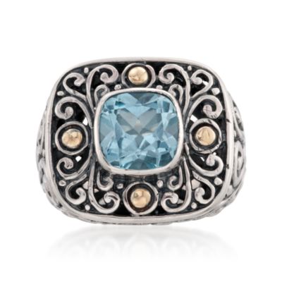 Balinese Blue Topaz Ring in Two-Tone &mdash; Alt Image 1
