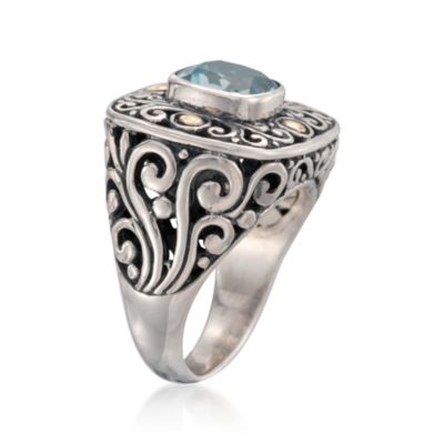 Balinese Blue Topaz Ring in Two-Tone &mdash; Alt Image 3