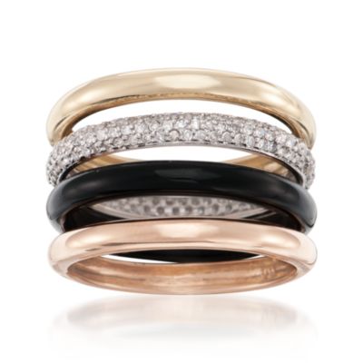 .50 ct. t.w. Diamond and Black Agate Ring Set In 14kt Tri-Colored Gold &mdash; Alt Image 1