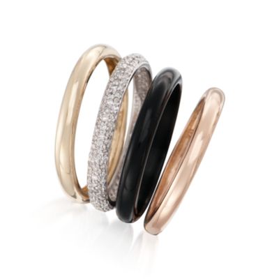 .50 ct. t.w. Diamond and Black Agate Ring Set In 14kt Tri-Colored Gold &mdash; Alt Image 3