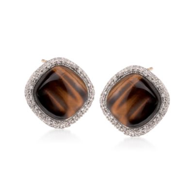 Tiger's Eye and .40 ct. t.w. Diamond Earrings in 14kt Yellow Gold &mdash; Alt Image 1