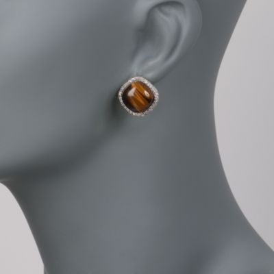 Tiger's Eye and .40 ct. t.w. Diamond Earrings in 14kt Yellow Gold &mdash; Alt Image 2