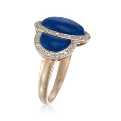 Three-Stone Lapis Cabochon and Diamond Ring in 14kt Yellow Gold &mdash; Alt Image 3