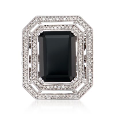 Black Agate and .33 ct. t.w. Diamond Ring in 14kt White Gold &mdash; Alt Image 1