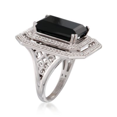 Black Agate and .33 ct. t.w. Diamond Ring in 14kt White Gold &mdash; Alt Image 3