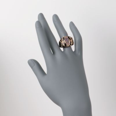 Rainbow Drusy and Swan Stone Scrolled Ring in 14kt Yellow Gold &mdash; Alt Image 2