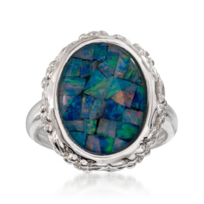 Oval Mosaic Triplet Opal Ring in Sterling Silver &mdash; Alt Image 1