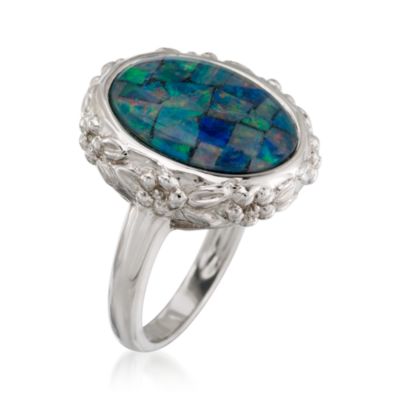 Oval Mosaic Triplet Opal Ring in Sterling Silver &mdash; Alt Image 3