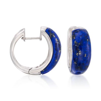 Lapis Huggie Hoop Earrings in Sterling Silver &mdash; Alt Image 1