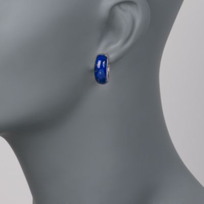 Lapis Huggie Hoop Earrings in Sterling Silver &mdash; Alt Image 2