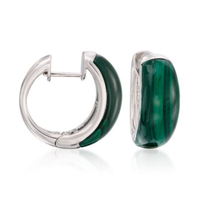 Green Malachite Hoop Earrings in Sterling Silver &mdash; Alt Image 1