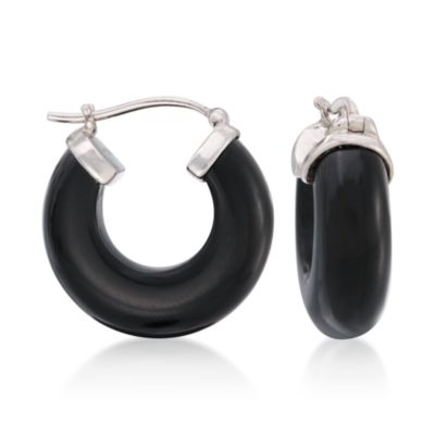 Black Agate Hoop Earrings in Sterling Silver &mdash; Alt Image 1