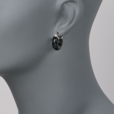 Black Agate Hoop Earrings in Sterling Silver &mdash; Alt Image 2