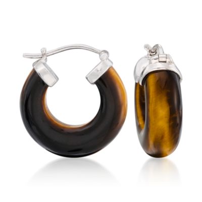 Tiger's Eye Hoop Earrings In Sterling Silver &mdash; Alt Image 1