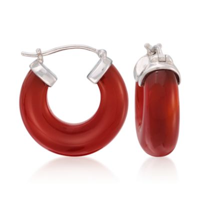 Red Agate Hoop Earrings In Sterling Silver &mdash; Alt Image 1