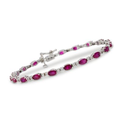 5.95 ct. t.w. Ruby and .70 ct. t.w. Diamond Bracelet in 14kt White Gold. 7" &mdash; Alt Image 1