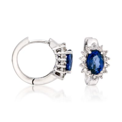 2.00 ct. t.w. Sapphire and .40 ct. t.w. Diamond Hoop Earrings in 14kt White Gold &mdash; Alt Image 1