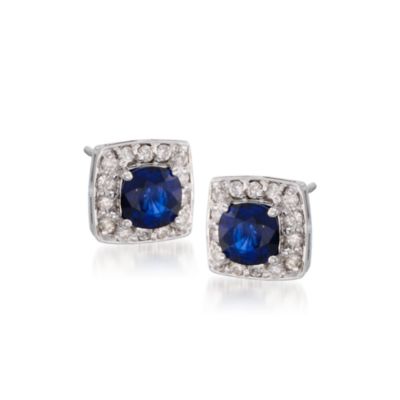 1.40 ct. t.w. Sapphire and .30 ct. t.w. Diamond Earrings in 14kt White Gold &mdash; Alt Image 1