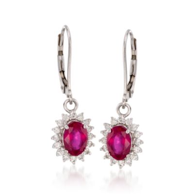 2.20 ct. t.w. Ruby and .40 ct. t.w. Diamond Earrings in 14kt White Gold &mdash; Alt Image 1