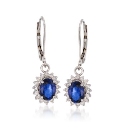 1.70 ct. t.w. Sapphire and .40 ct. t.w. Diamond Earrings in 14kt White Gold &mdash; Alt Image 1