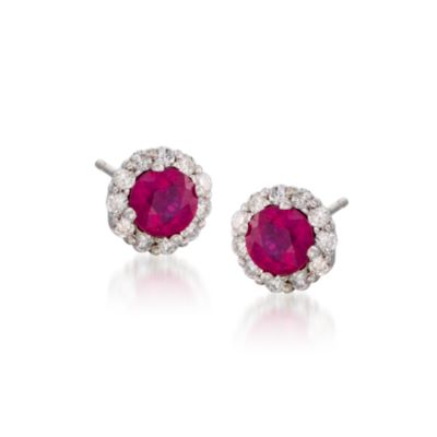1.50 ct. t.w. Ruby and .40 ct. t.w. Diamond Earrings in 14kt White Gold &mdash; Alt Image 1