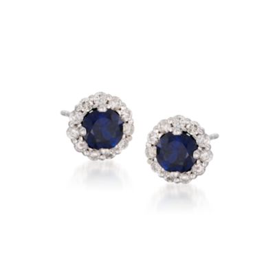1.25 ct. t.w. Sapphire and .40 ct. t.w. Diamond Earrings in Sterling Silver &mdash; Alt Image 1