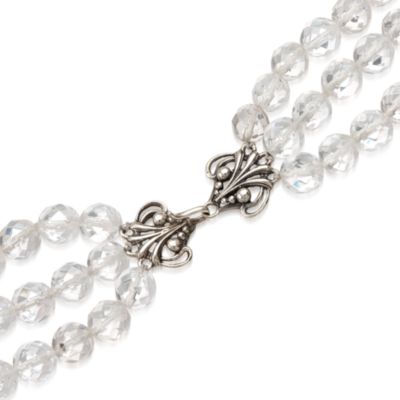Rock Crystal Bead Necklace With Carved Black Agate Rose in Sterling Silver. 17" &mdash; Alt Image 4